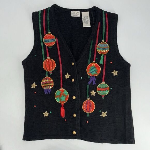 Vintage Kathie Lee Embellished Christmas Sweater Vest With Ornaments Size Large - Picture 7 of 7